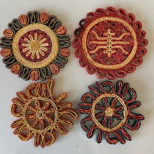 Vintage Boho Wicker trivets set of 4 collector rare woven hotpad coasters